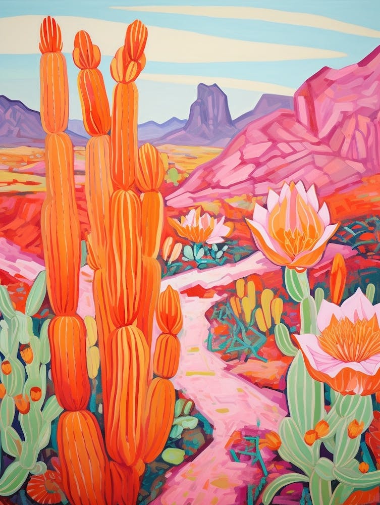 Cactus In The Desert Painting Chamaecereus Silvestrii 1