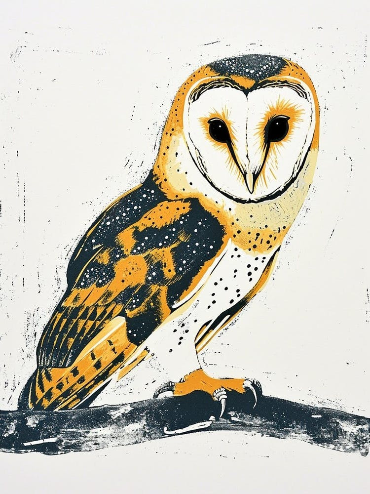 Barn Owl Linocut Blockprint 2