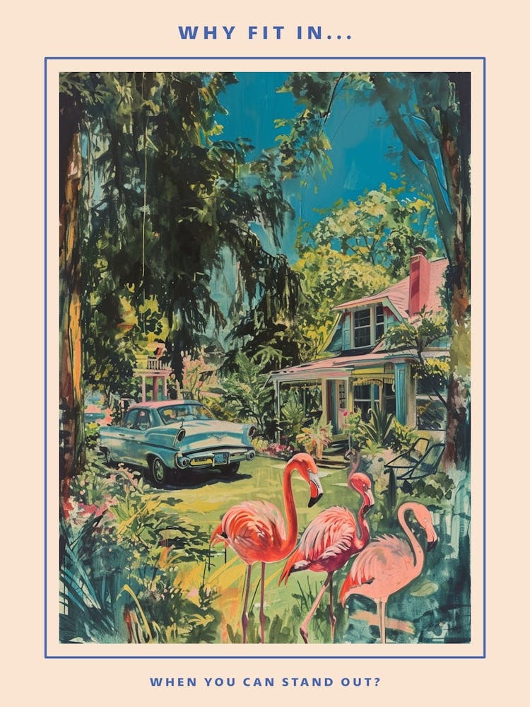 Retro Flamingoes In A Garden Poster 2
