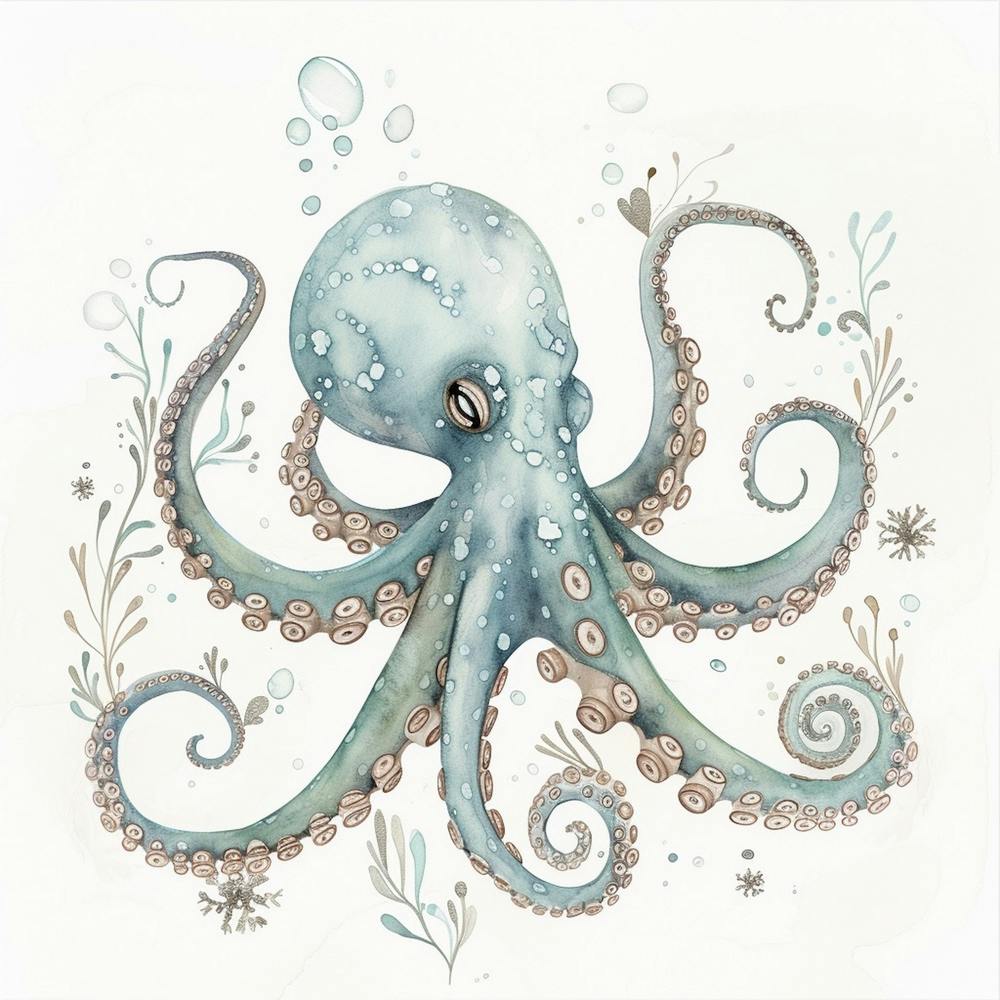 Storybook Style Octopus Making Bubbles 2