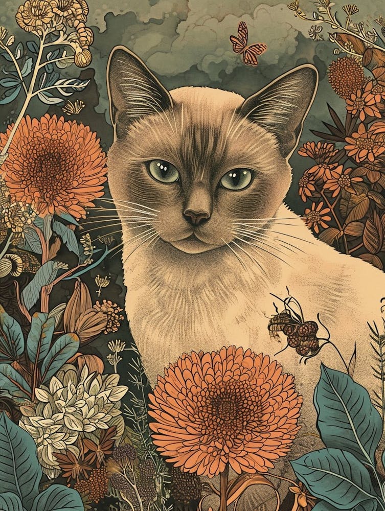 Burmese Cat Japanese Illustration 4