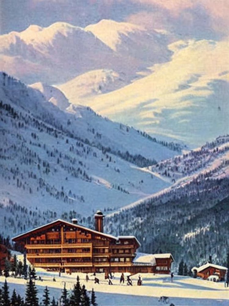La Thuile, Italy Ski Resort Vintage Landscape 1 Skiing Poster