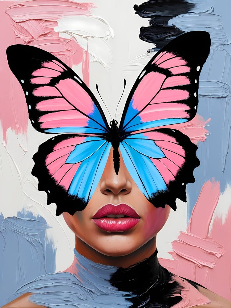 Abstract Woman's Face Merged with a Colorful Butterfly