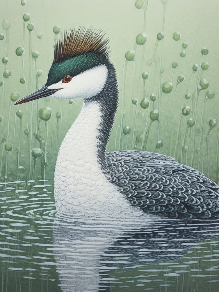 Ohara Koson Inspired Bird Painting Grebe 2