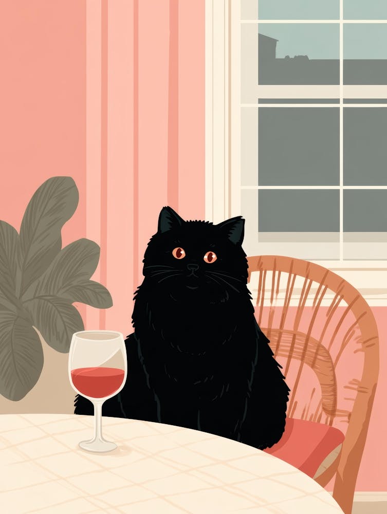 Black Cat With Glass Of Wine