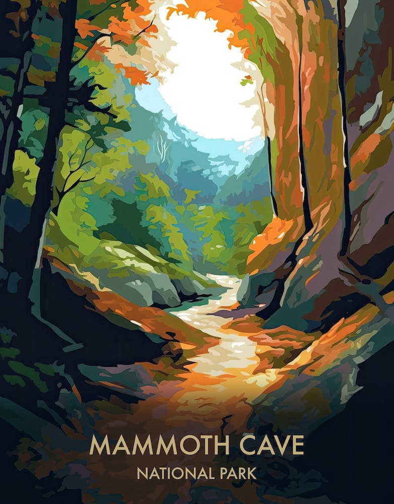 Mammoth Cave National Park Travel Poster Illustration Style 2