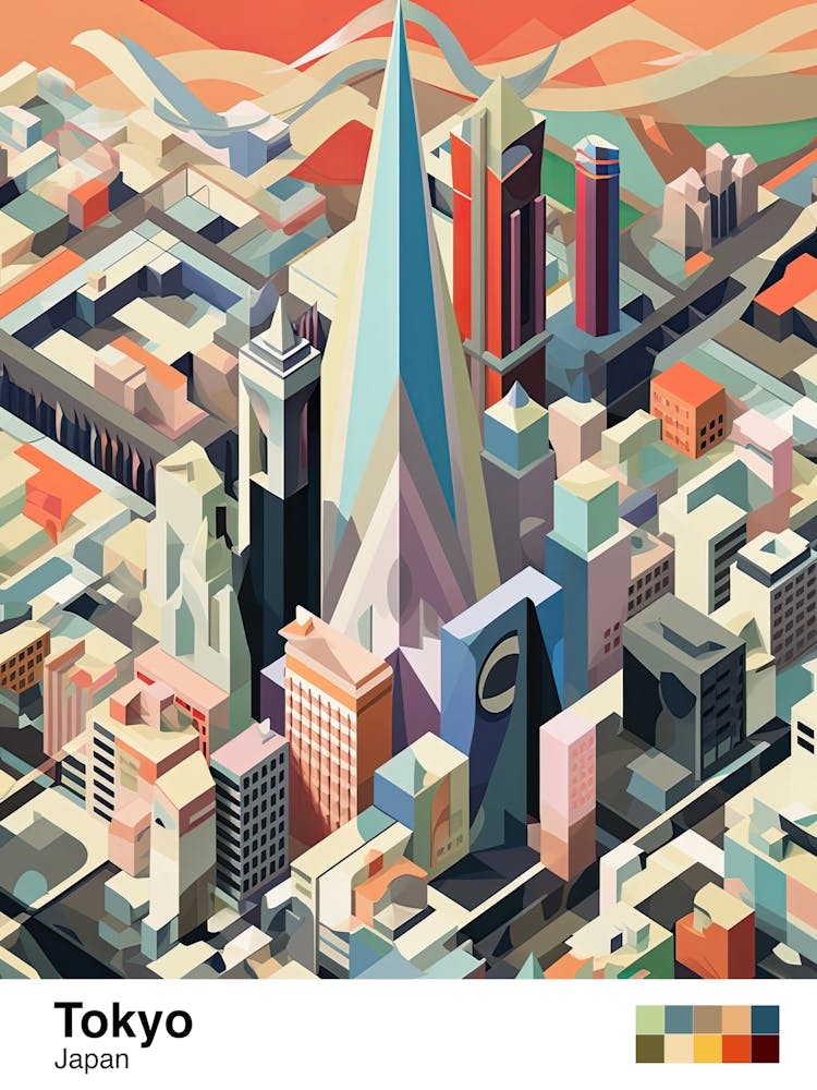 Tokyo, Japan, Geometric Illustration 3 Poster