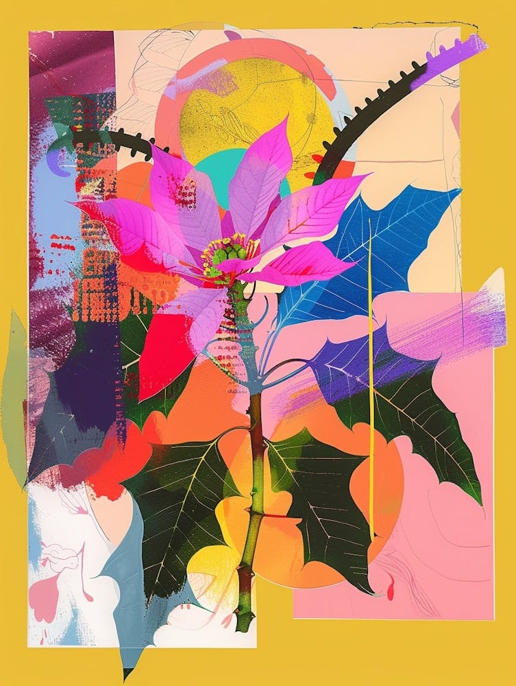 Poinsettia 1 Neon Flower Collage