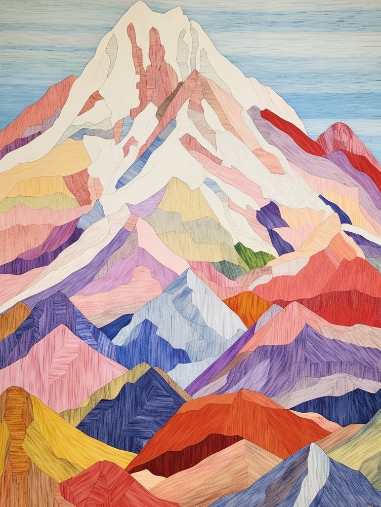 Mount Foraker United States 2 Colourful Mountain Illustration