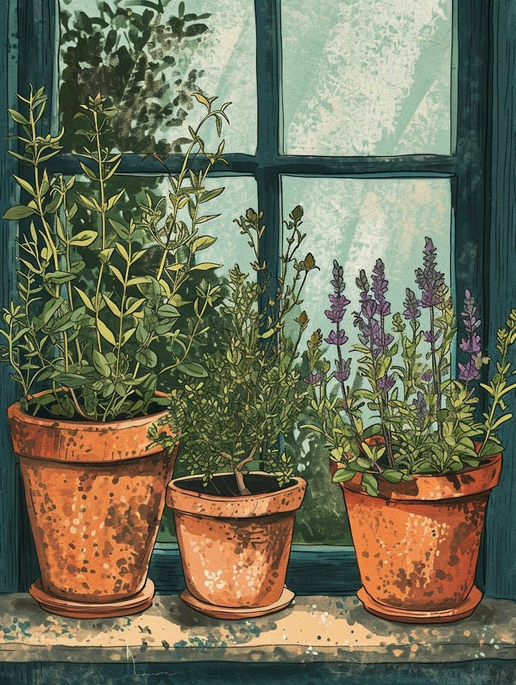 Potted Herbs On The Windowsil Illustration 4