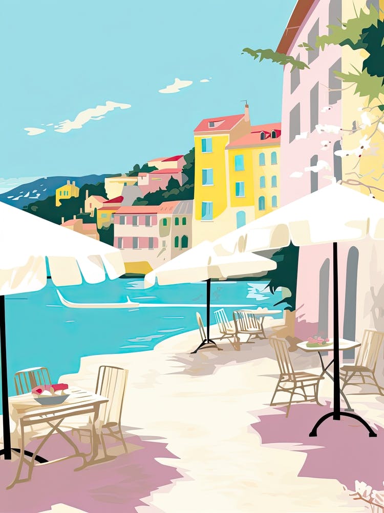 Villefranche Sur Mer, France, Flat Pastels Tones Illustration 1