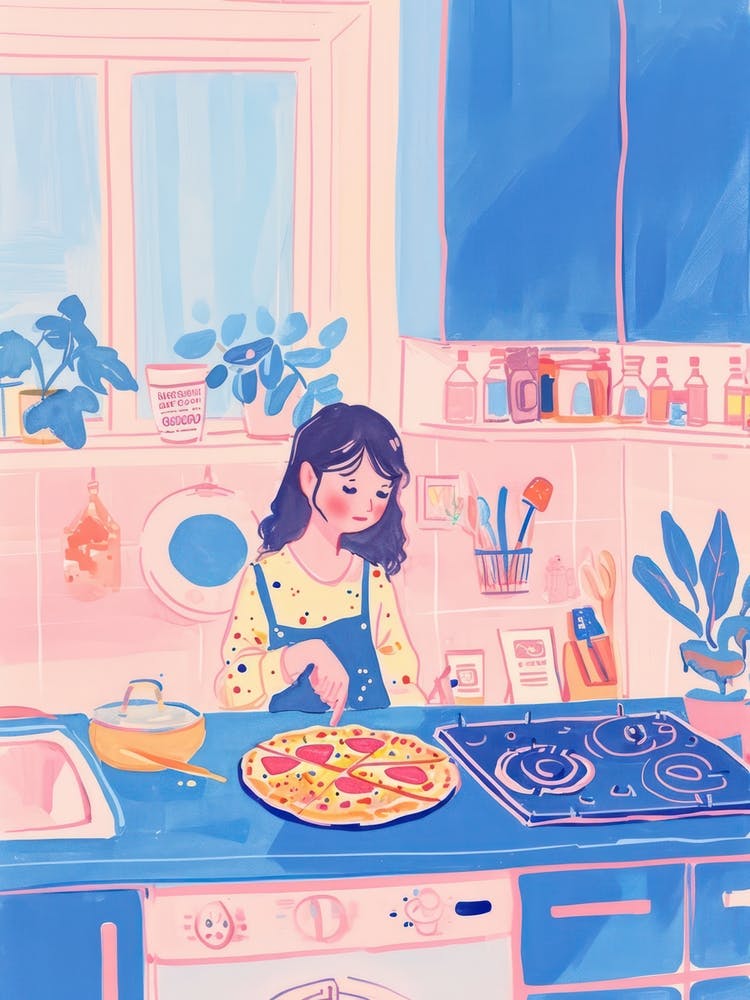 Girl Making A Pizza Lo Fi Kawaii Illustration 2