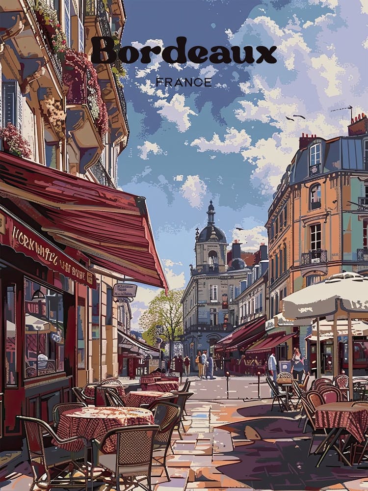 Bordeaux France Streetview Digital Travel Illustration