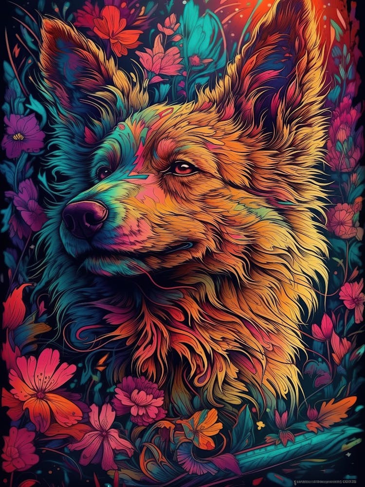 Dog In Flowers