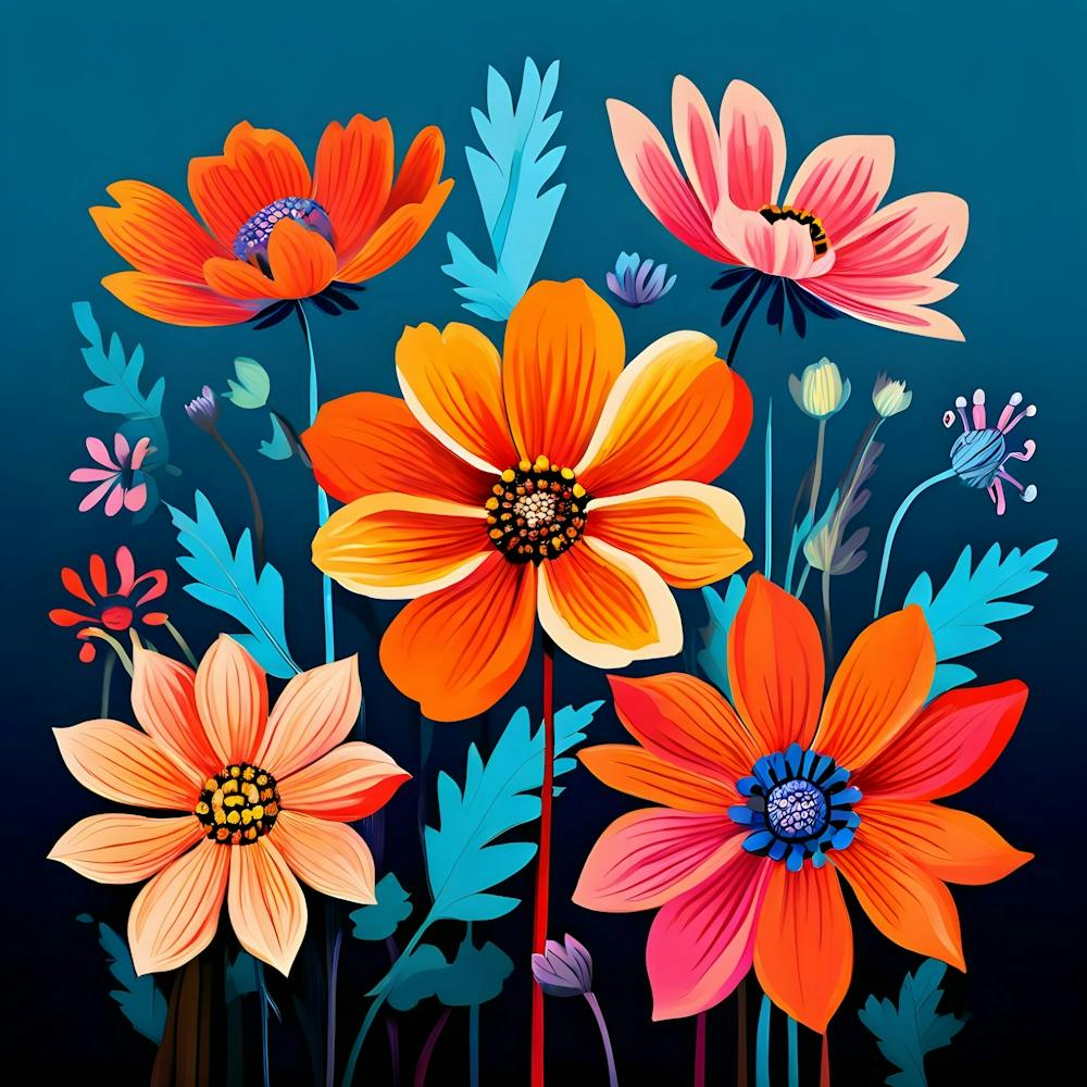 Flowers On A Blue Background 6