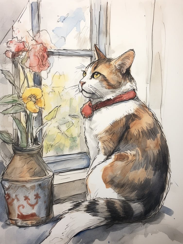 Storybook Animal Watercolour Cat 2