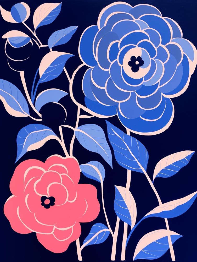 Blue Flower Illustration Camellia 2