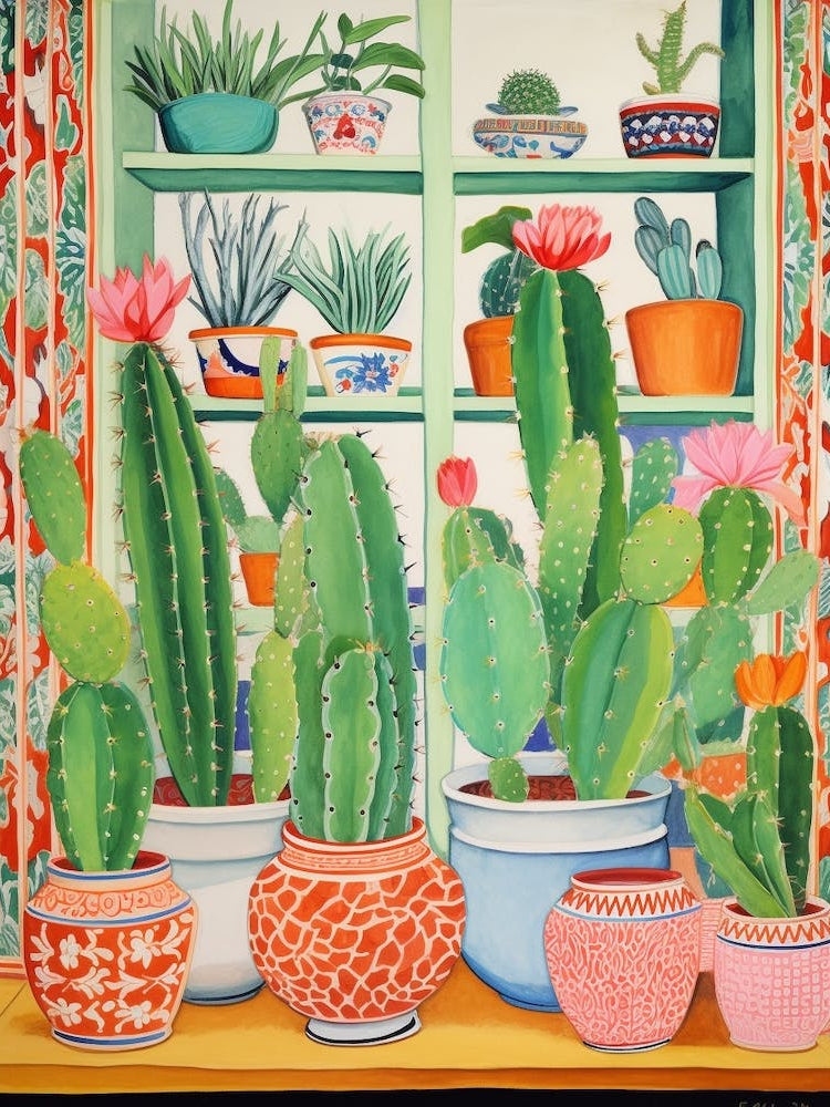 Cactus Painting Maximalist Still Life Opuntia Fragilis Cactus 2