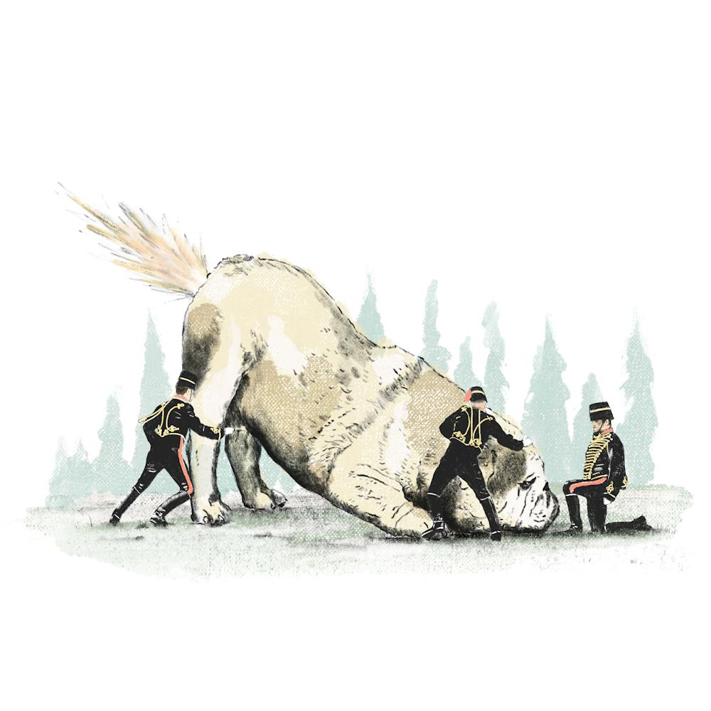 Dog cannon and soldiers, illustration, wall art