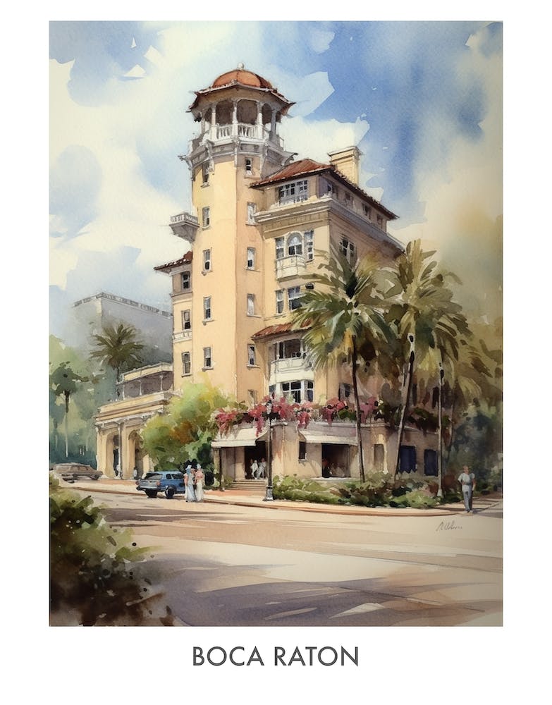 Boca Raton Watercolor 1 Travel Poster