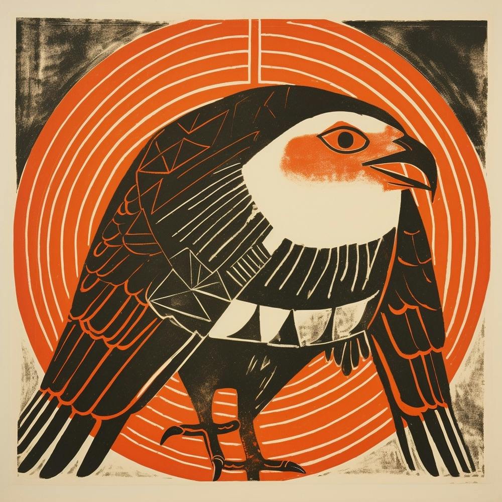 Retro Bird Lithograph Hawk 1