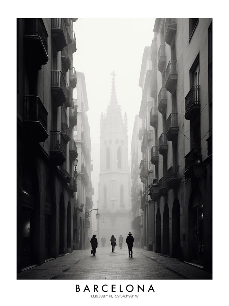 Poster Of Barcelona, Black And White Analogue Photograph 4