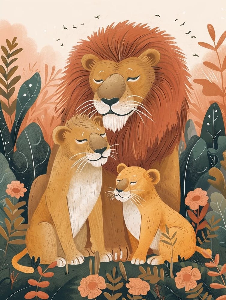 Barbary Lion Family Bonding Illutration 2
