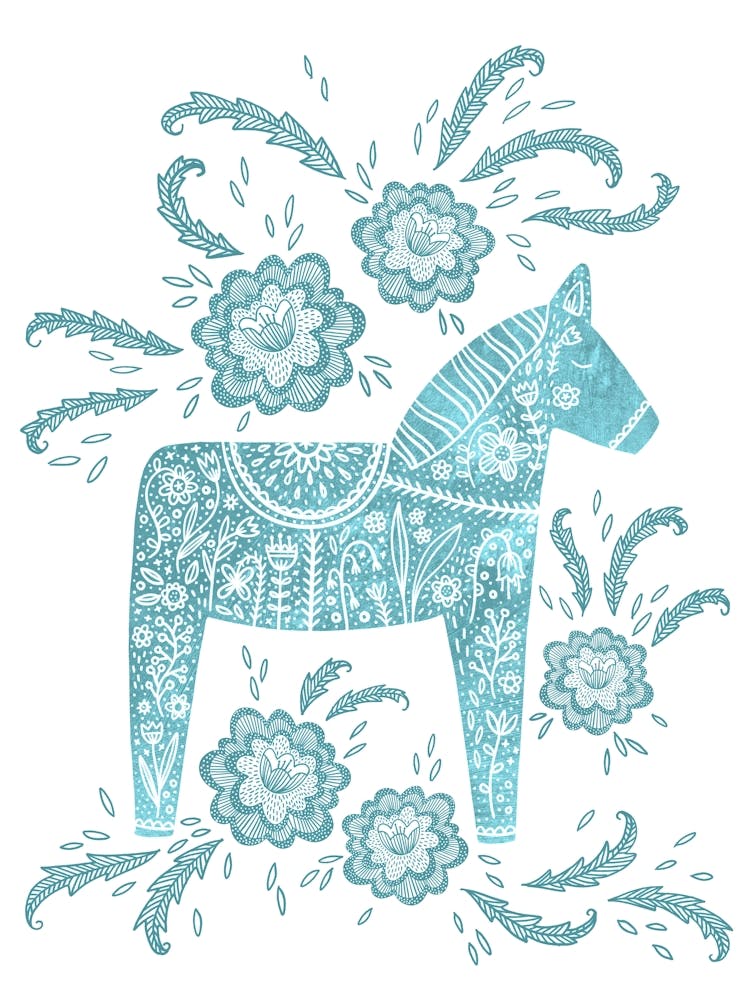 Swedish Dala Horse Teal Green