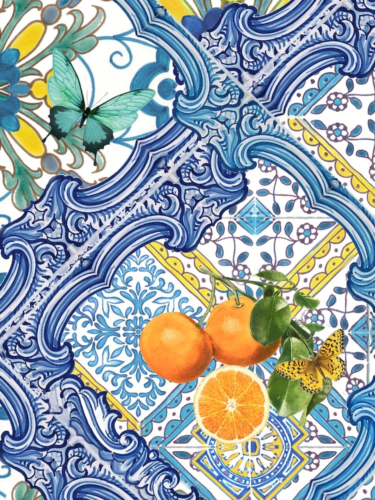 Mediterranean blue tiles and citrus
