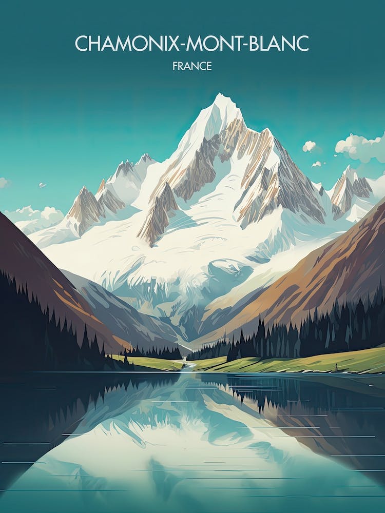 Affiche de Chamonix Mont Blanc France, Illustration Station de Ski 2