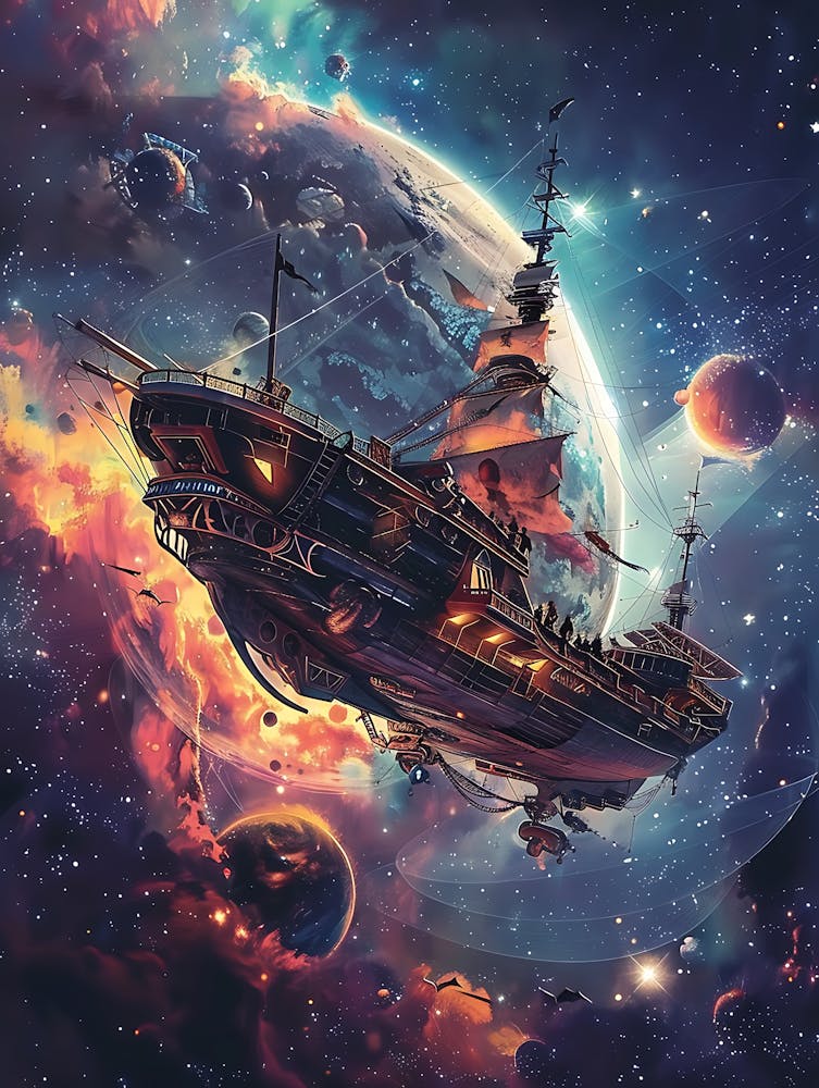 Fantasy Ship Floating in the Galaxy 5