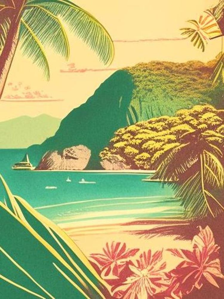 Mamanuca Islands Fiji Vintage Sketch Tropical Destination