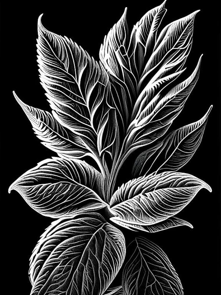 Pineapple Sage Leaf Linocut 2
