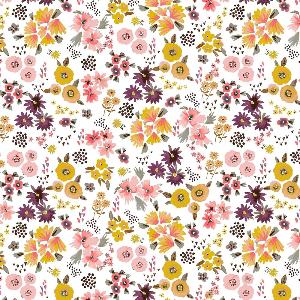 Little Flowers Mustard Coral Square