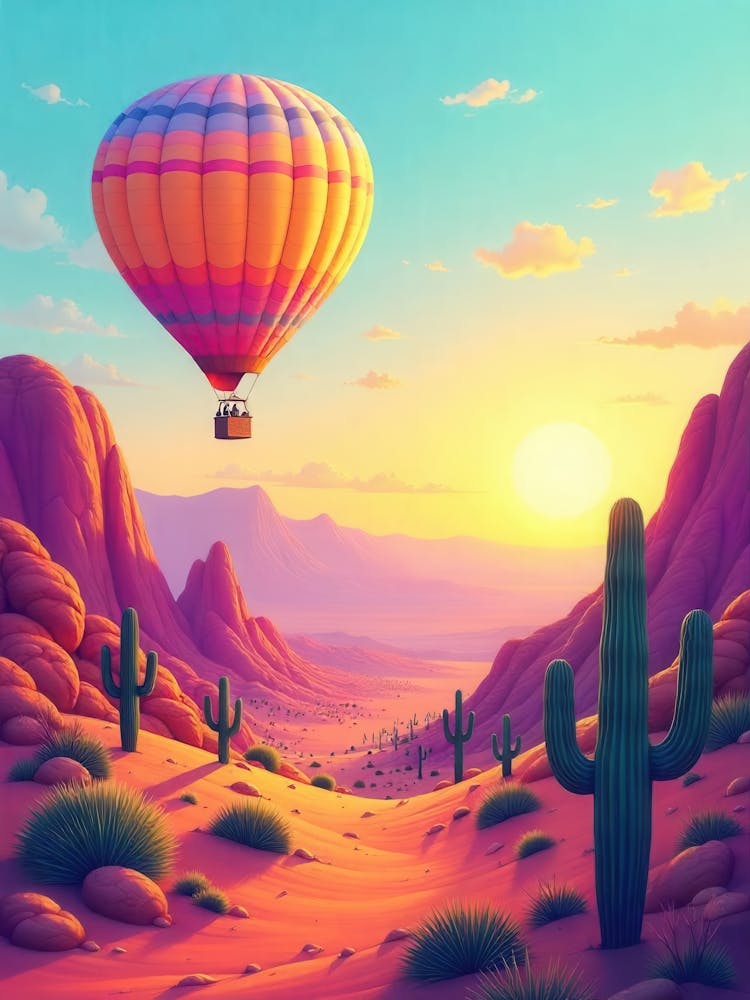 Hot Air Balloon In The Desert