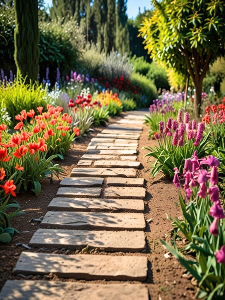 Garden Path With Colorful Flowers