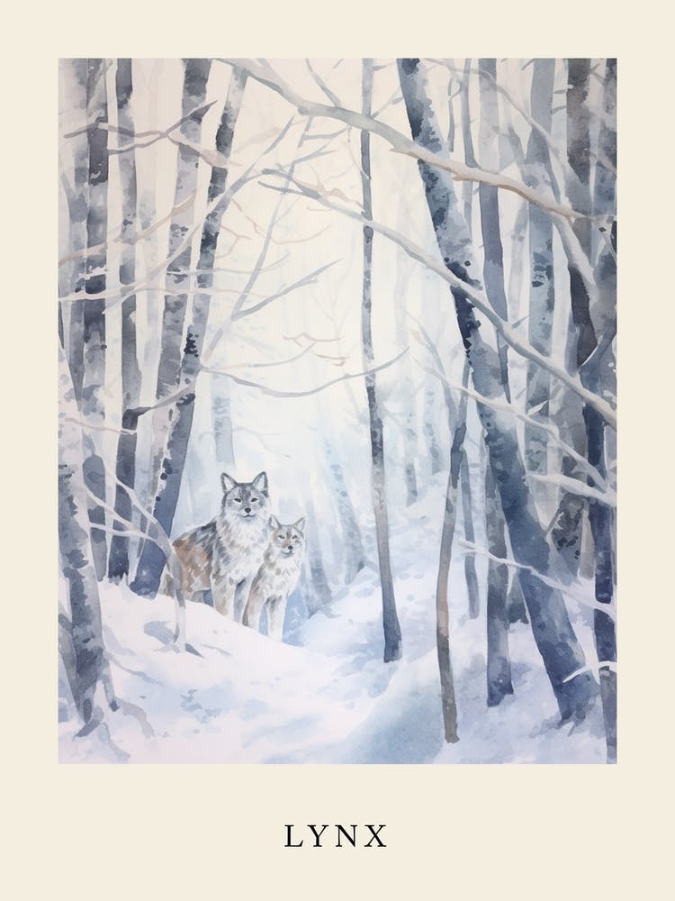 Winter Watercolour Lynx 4 Poster