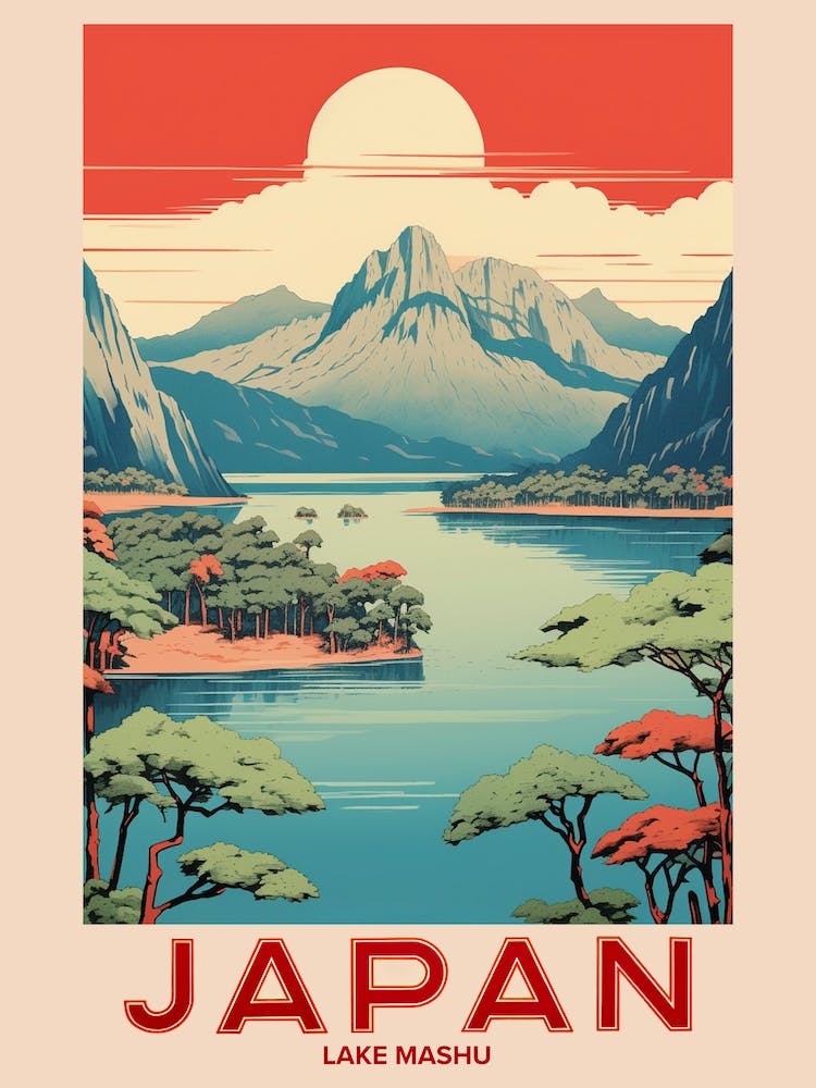 Lake Mashu, Visit Japan Vintage Travel Art 3