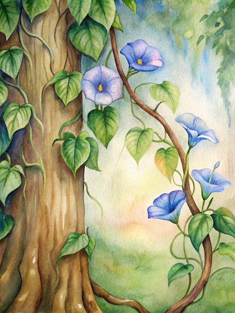 Of A Tree With Blue Flowers
