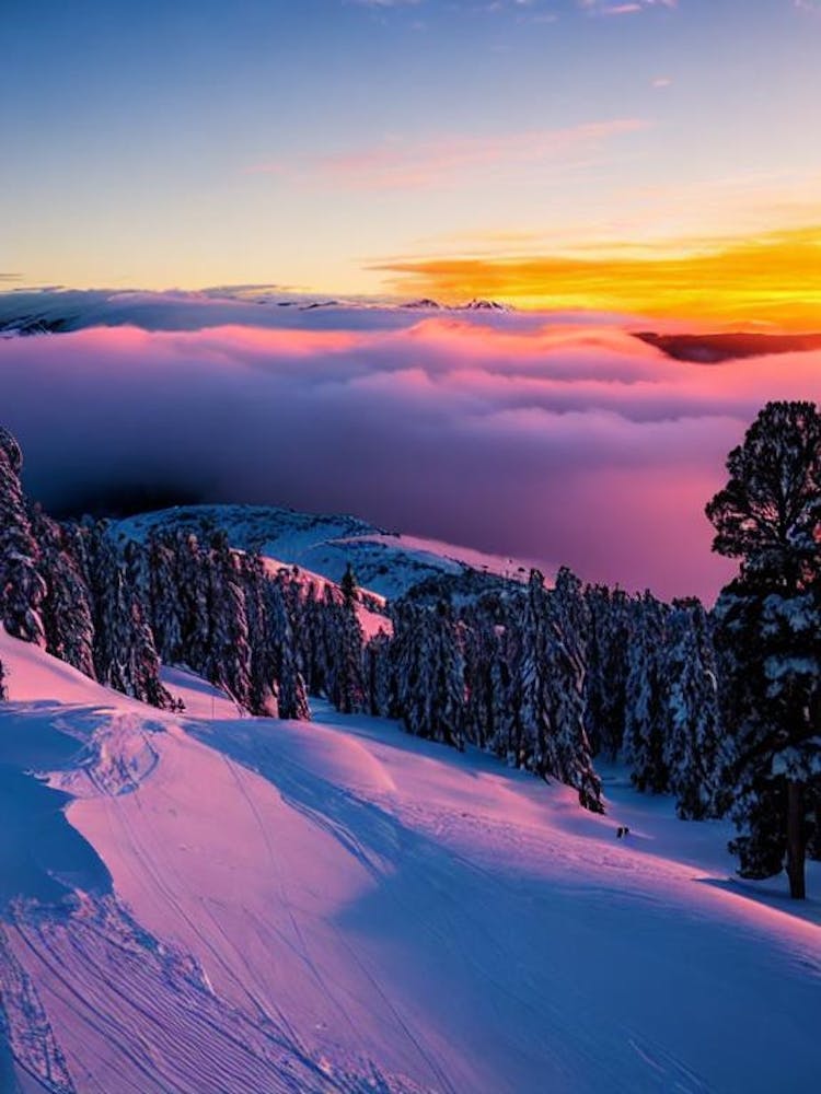 Perisher, Australia Sunrise Skiing Poster