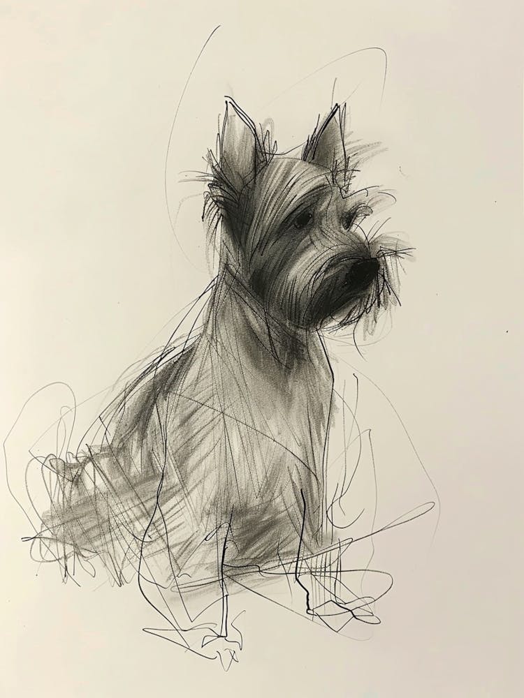 Scottish Terrier Dog Charcoal Line 2