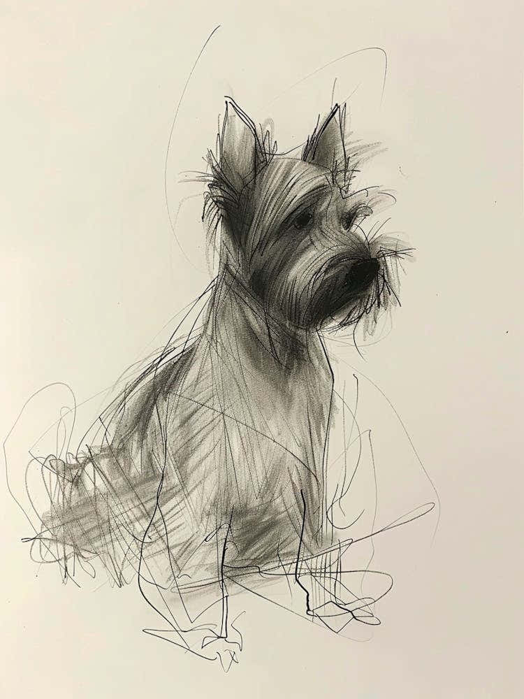 Scottish Terrier Dog Charcoal Line 2