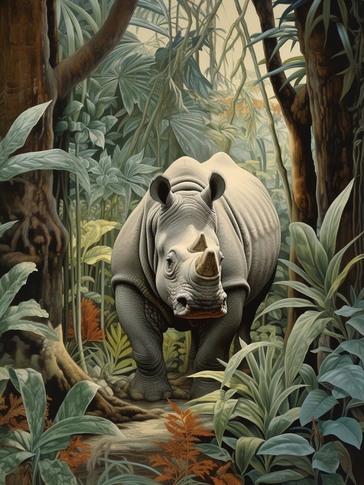Grey Rhino Walking Through The Leafy Nature 4