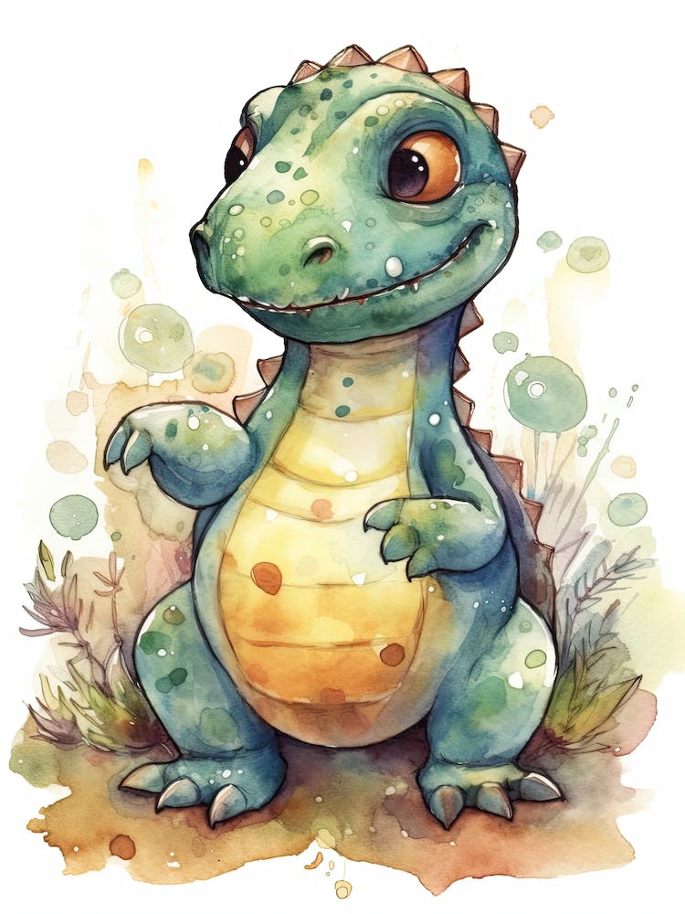 Nodosaurus Cute Dinosaur Watercolour 1
