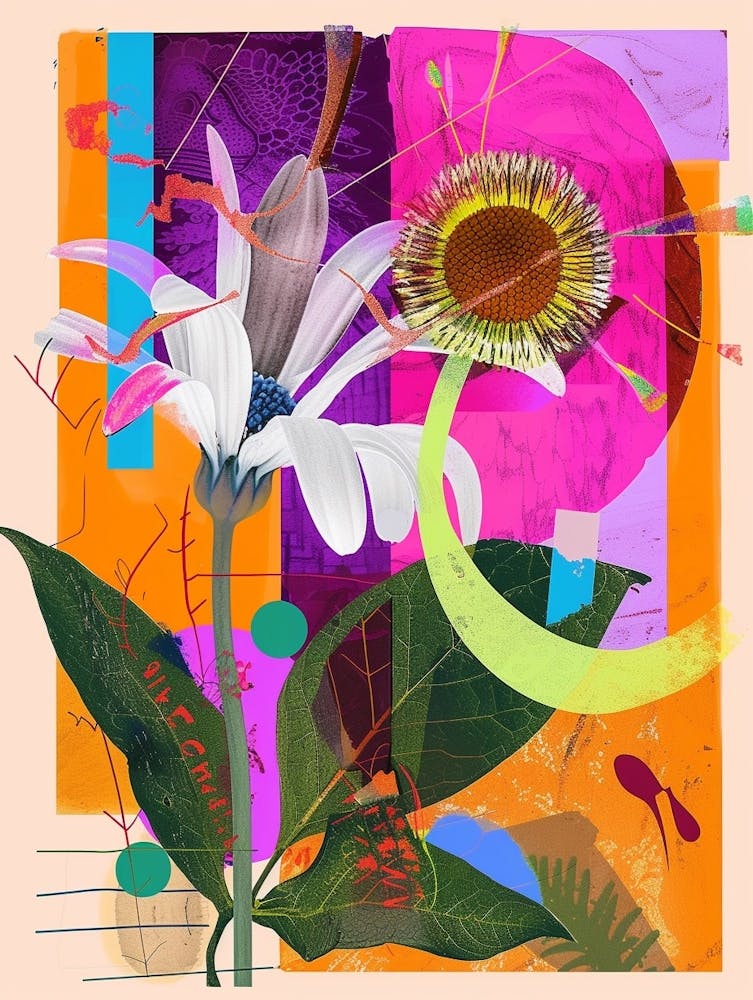 Oxeye Daisy 2 Neon Flower Collage