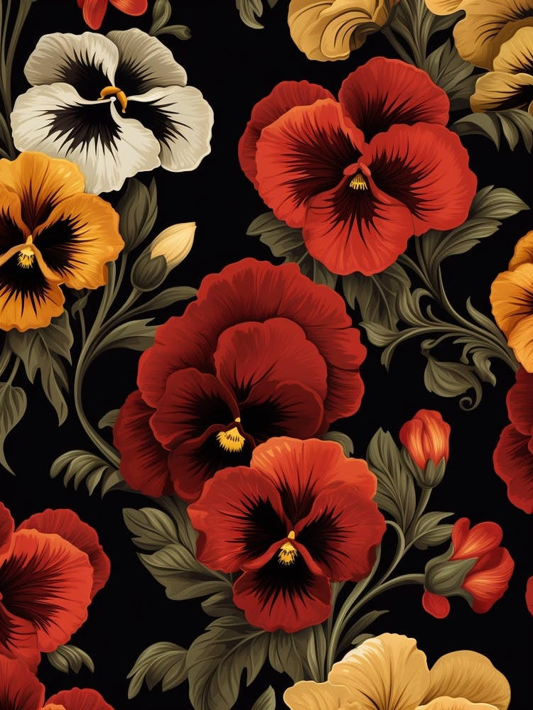 Winter Pansy 3 William Morris Style Winter Florals