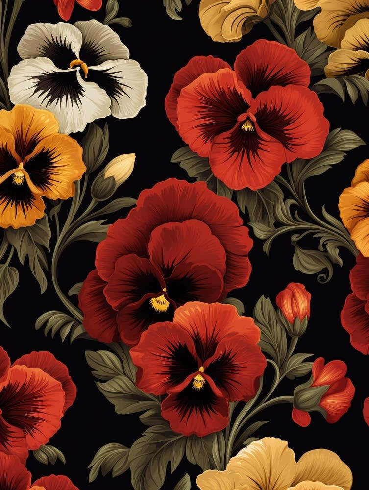 Winter Pansy 3 William Morris Style Winter Florals