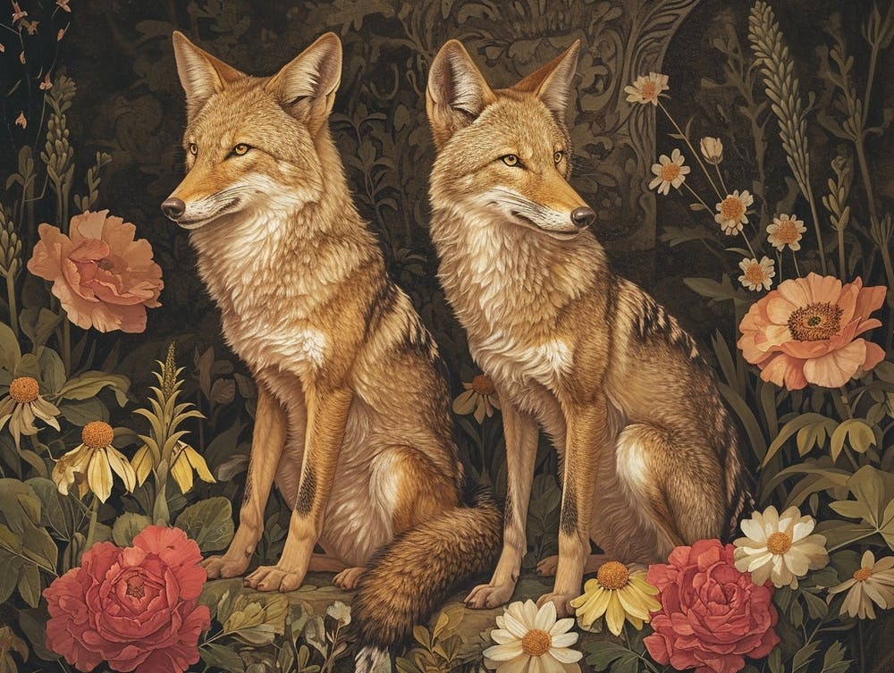Floral Animal Illustration Coyote 2