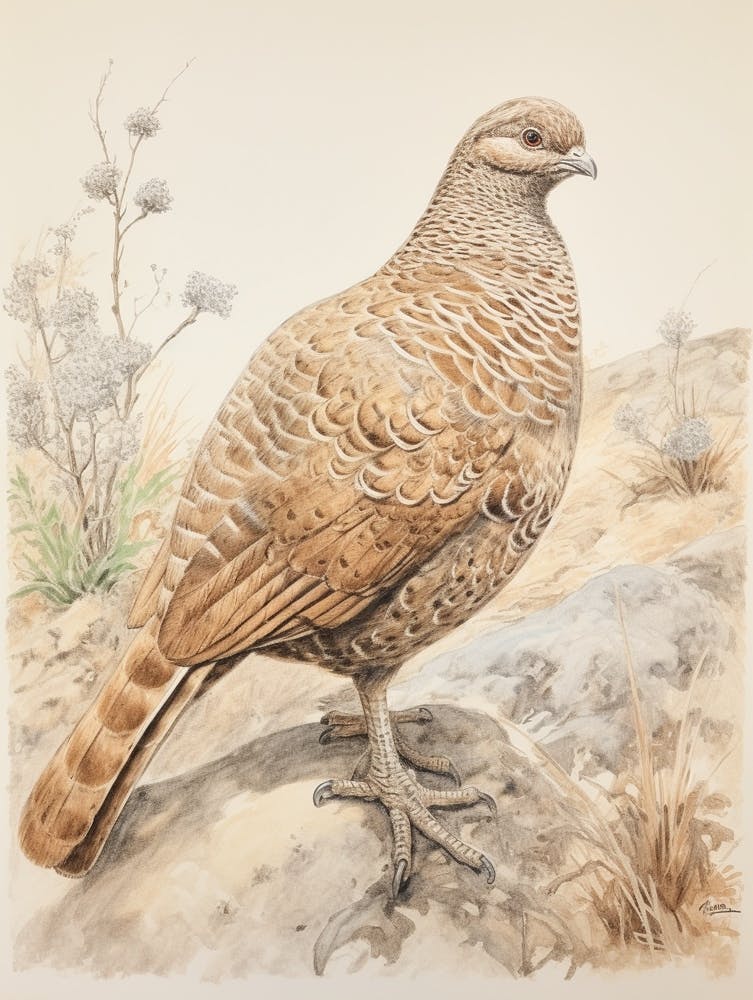 Vintage Bird Drawing Grouse 2