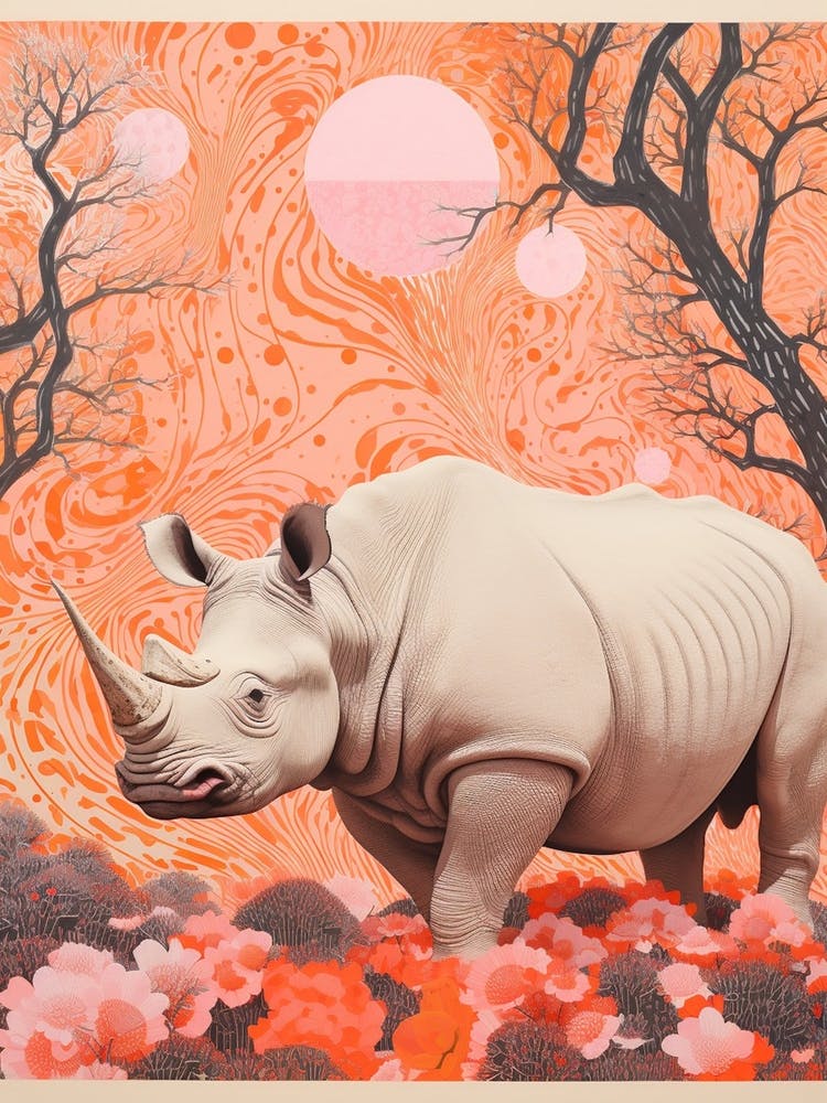 Collage Rhino Orange Background